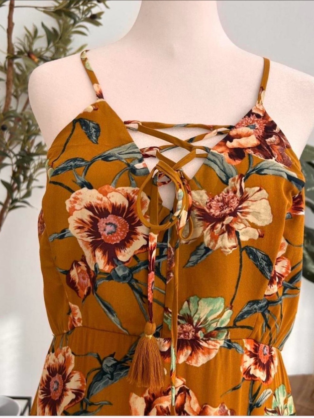 Xhilaration Mustard Floral Spaghetti-Strap Maxi Dress - Picture 2 of 6